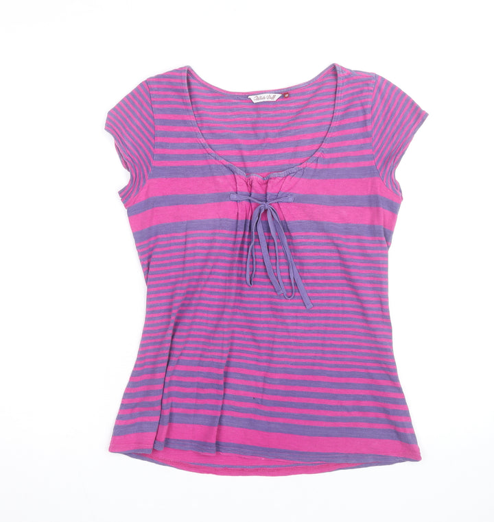 White Stuff Women's Multicoloured Striped Cotton Scoop Neck T-Shirt Size 12