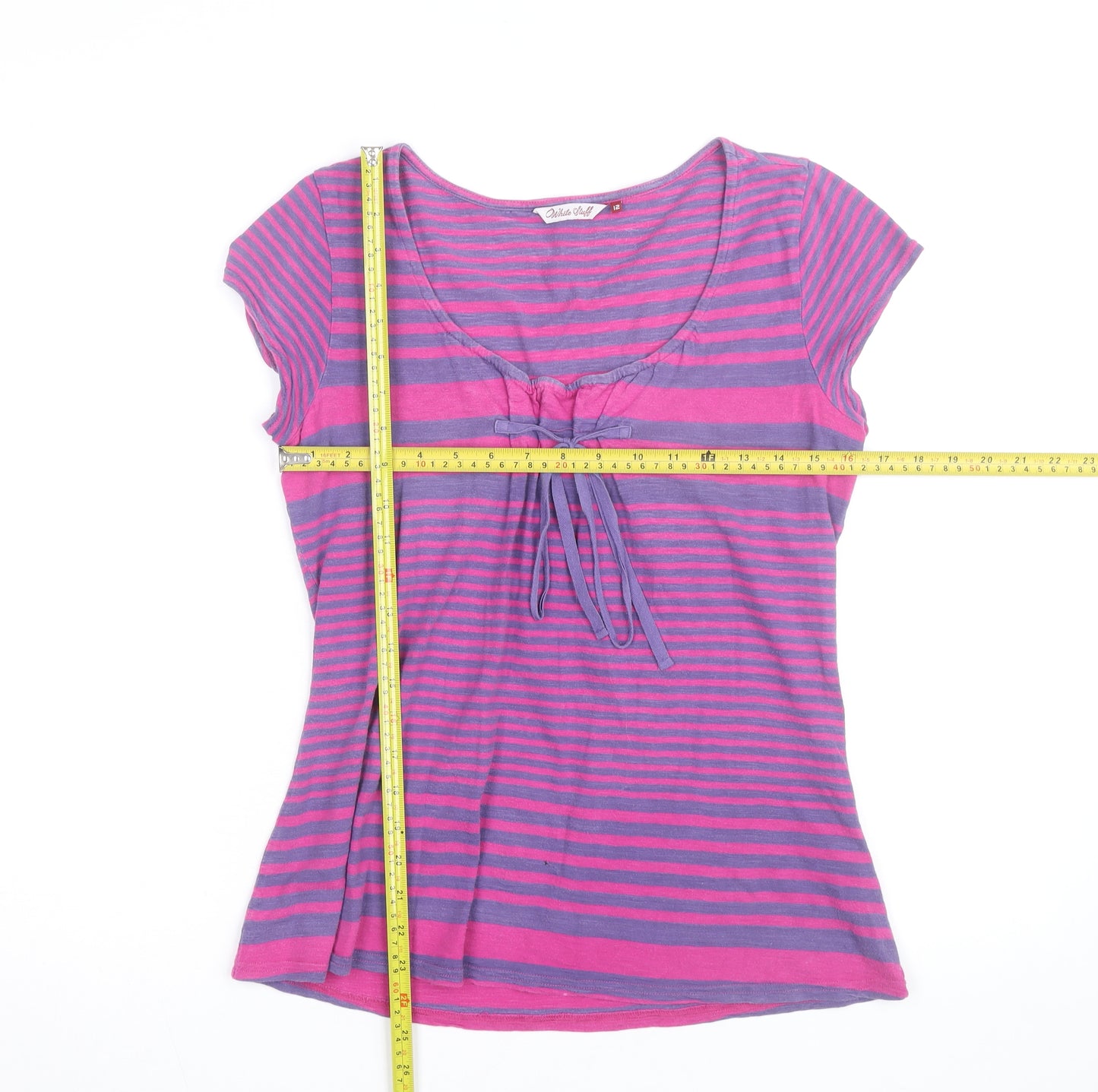 White Stuff Women's Multicoloured Striped Cotton Scoop Neck T-Shirt Size 12
