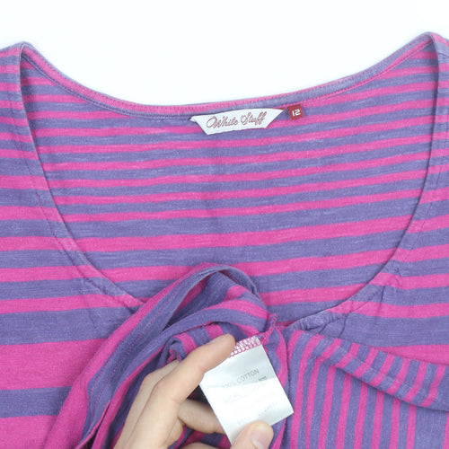White Stuff Women's Multicoloured Striped Cotton Scoop Neck T-Shirt Size 12