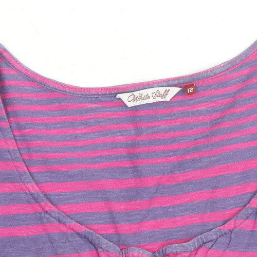 White Stuff Women's Multicoloured Striped Cotton Scoop Neck T-Shirt Size 12