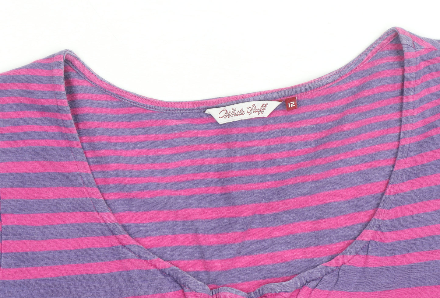 White Stuff Women's Multicoloured Striped Cotton Scoop Neck T-Shirt Size 12