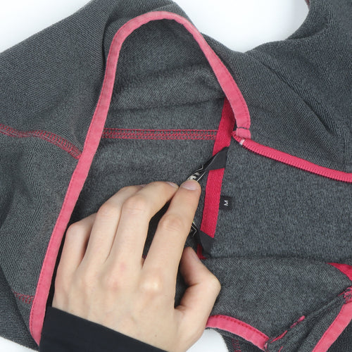 Ayacucho Women Grey Pink Full Zip Fleece Hoodie Size M