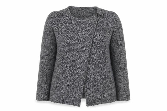 Front view of Peregrine Women Grey Wool Cardigan L Long Sleeve Knitted Sweater