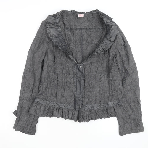 Libra Women’s Grey Ruffle Long Sleeve Blouse Size 14