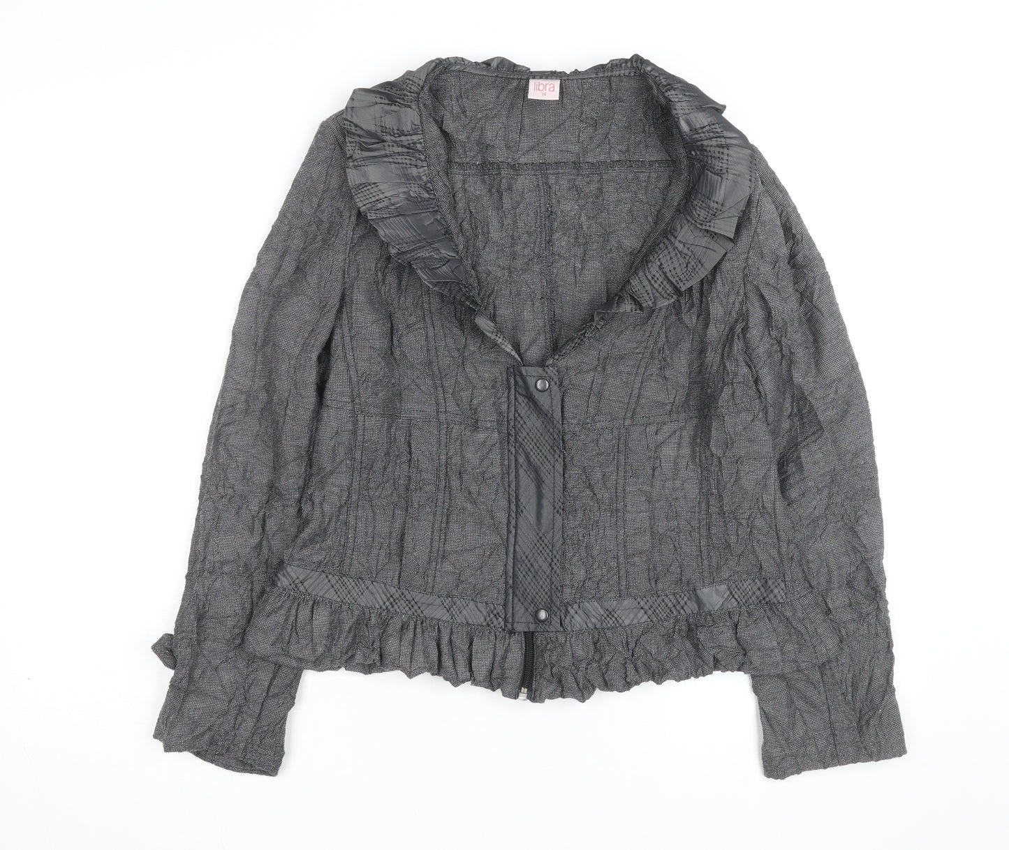 Libra Women’s Grey Ruffle Long Sleeve Blouse Size 14