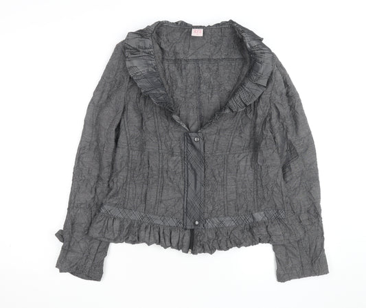 Libra Women’s Grey Ruffle Long Sleeve Blouse Size 14