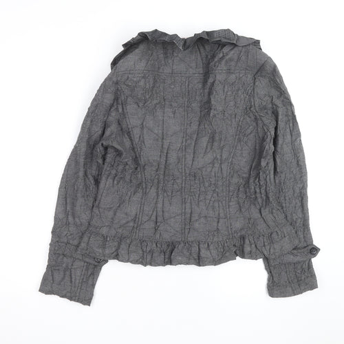 Libra Women’s Grey Ruffle Long Sleeve Blouse Size 14