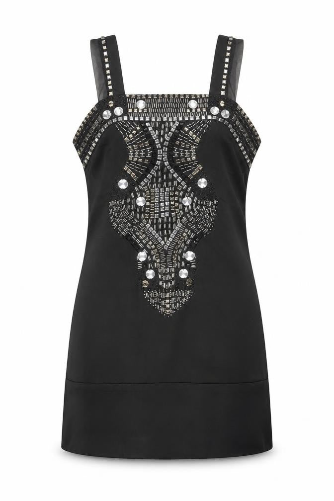 Cotton Club Women's Black Beaded Satin Camisole Tank Top Size 12
