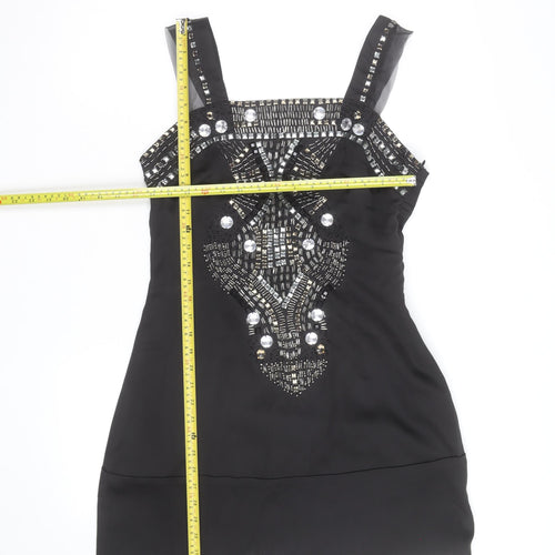 Cotton Club Women's Black Beaded Satin Camisole Tank Top Size 12