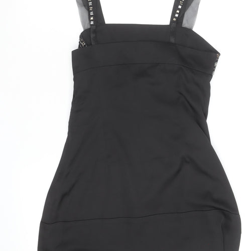 Cotton Club Women's Black Beaded Satin Camisole Tank Top Size 12