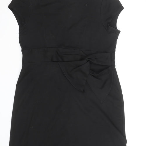 Laura Ashley Women's Black Size 8 Bow Sheath Knee Length Dress