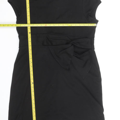 Laura Ashley Women's Black Size 8 Bow Sheath Knee Length Dress