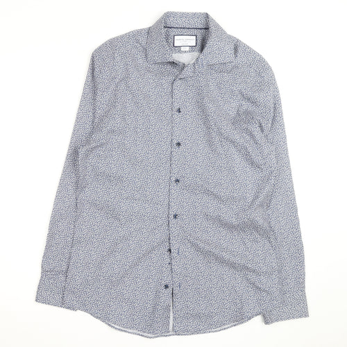 Charles Tyrwhitt Men Blue Floral Slim Fit Cotton Long Sleeve Shirt 15.5