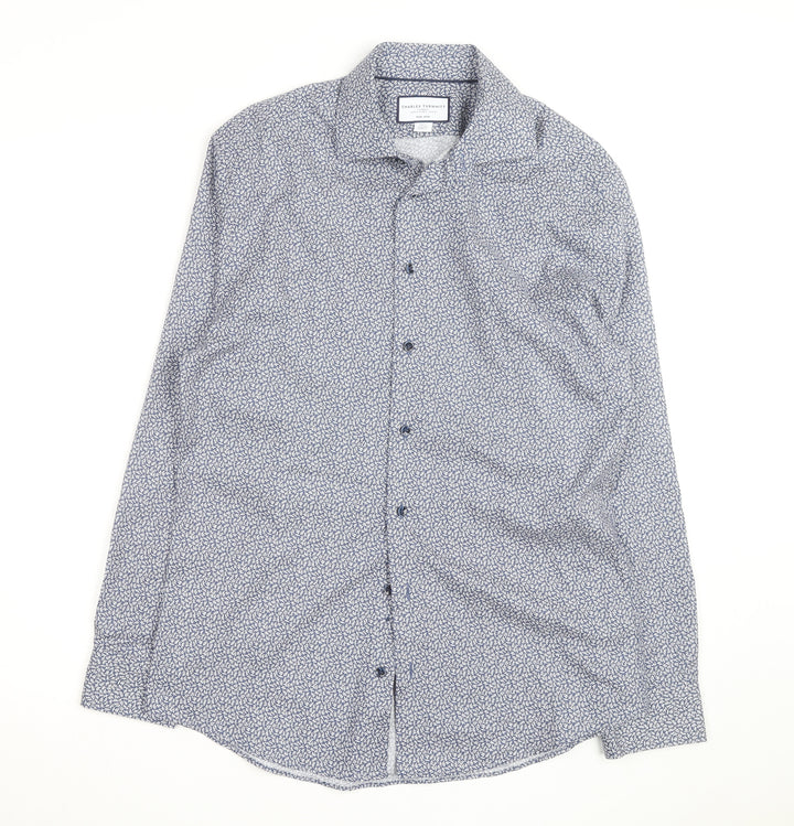 Charles Tyrwhitt Men Blue Floral Slim Fit Cotton Long Sleeve Shirt 15.5