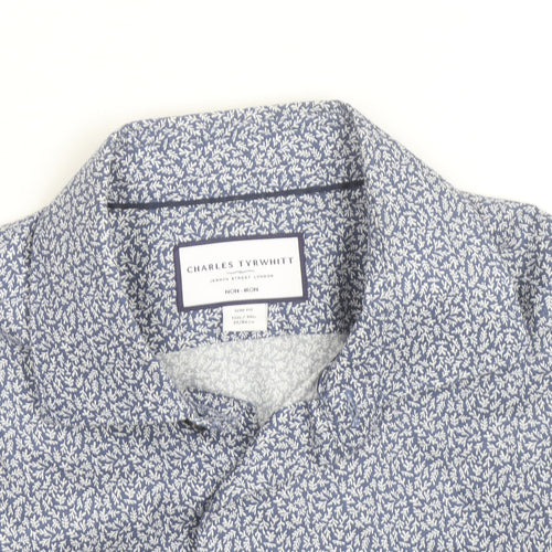 Charles Tyrwhitt Men Blue Floral Slim Fit Cotton Long Sleeve Shirt 15.5