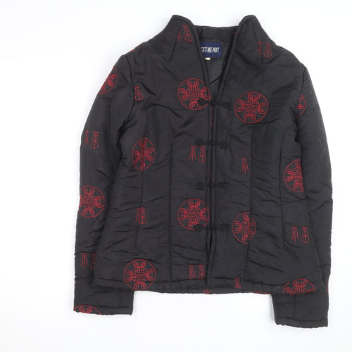 Forget-Me-Not Unisex Black Quilted Embroidered Cotton Jacket XS