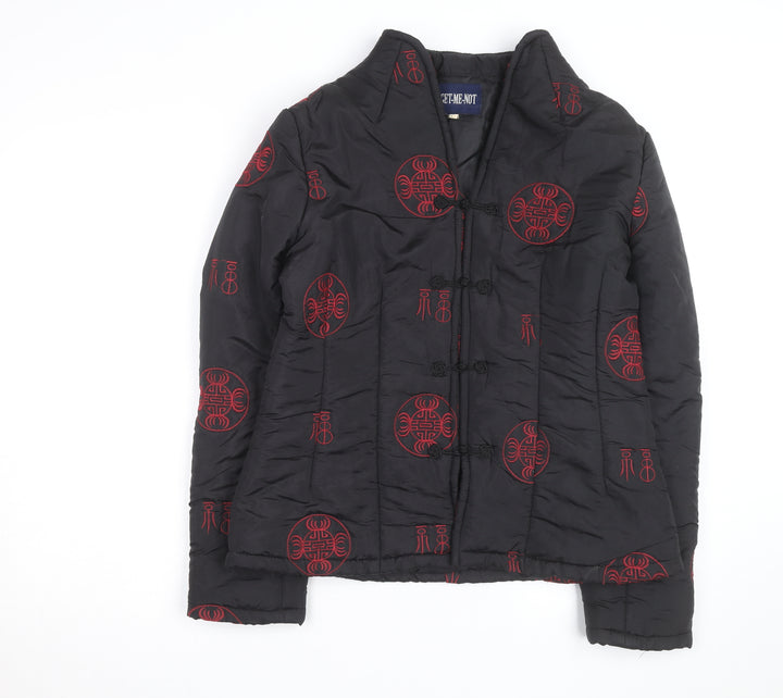 Forget-Me-Not Unisex Black Quilted Embroidered Cotton Jacket XS