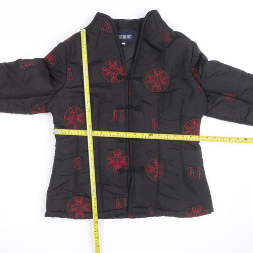 Forget-Me-Not Unisex Black Quilted Embroidered Cotton Jacket XS