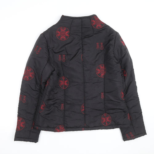 Forget-Me-Not Unisex Black Quilted Embroidered Cotton Jacket XS