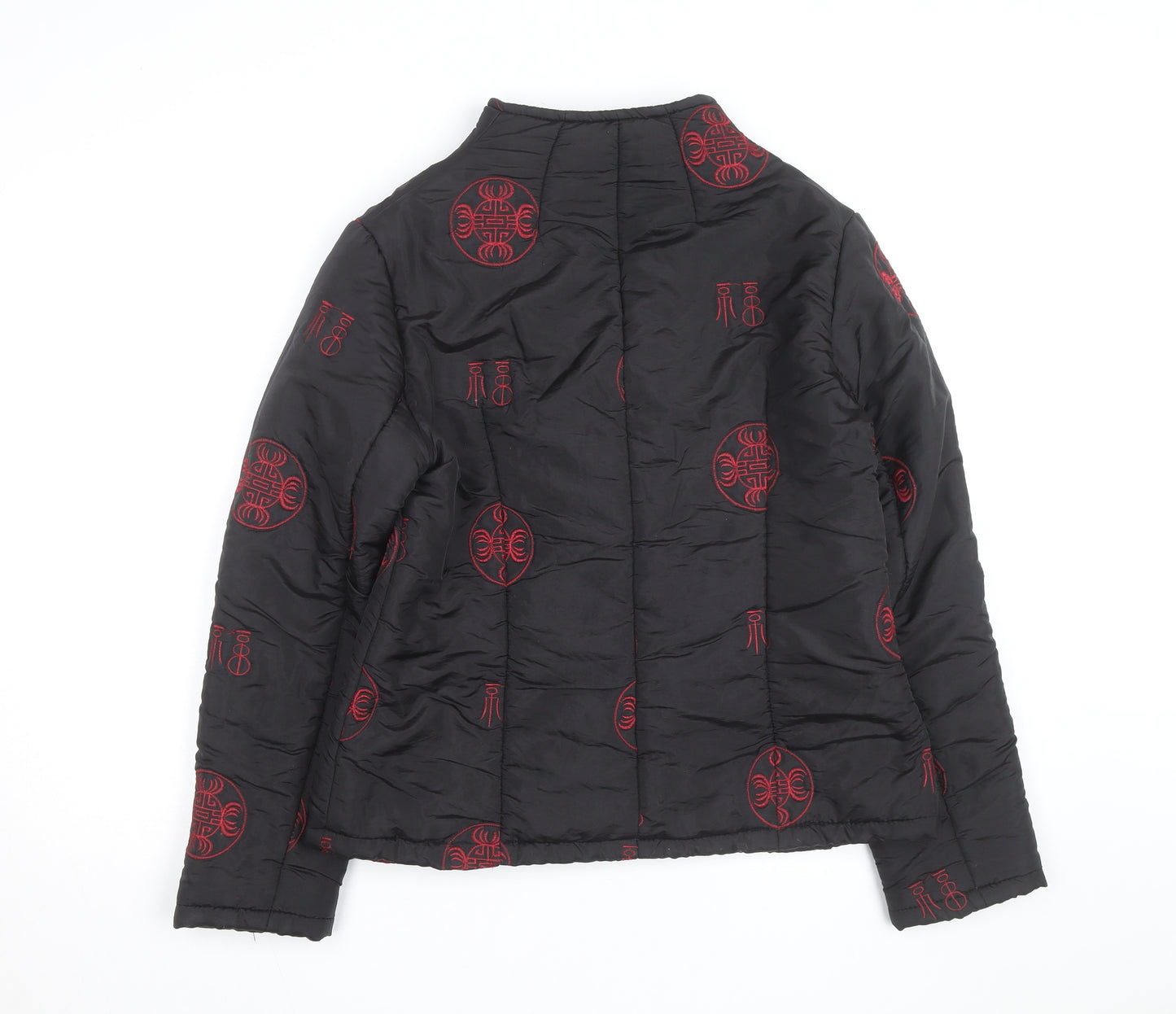 Forget-Me-Not Unisex Black Quilted Embroidered Cotton Jacket XS