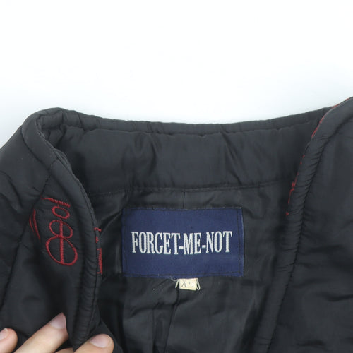 Forget-Me-Not Unisex Black Quilted Embroidered Cotton Jacket XS