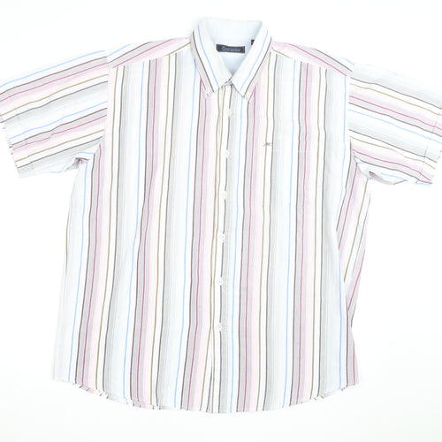 Meantime Men's Multicoloured Striped Short Sleeve Button-Up Shirt XL