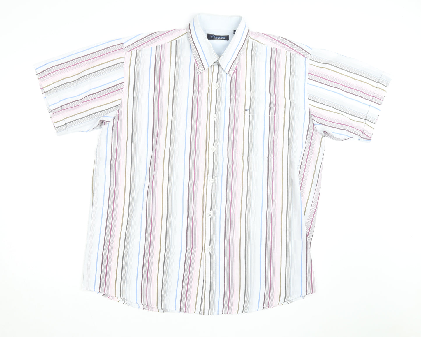 Meantime Men's Multicoloured Striped Short Sleeve Button-Up Shirt XL