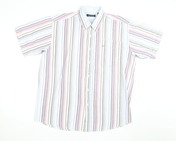 Meantime Men's Multicoloured Striped Short Sleeve Button-Up Shirt XL