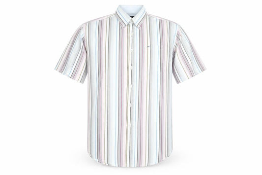 Front view of Meantime Men's Multicoloured Striped Short Sleeve Button-Up Shirt XL