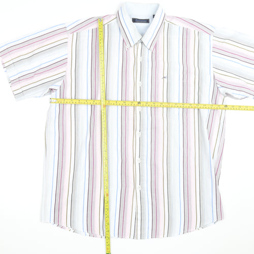 Meantime Men's Multicoloured Striped Short Sleeve Button-Up Shirt XL