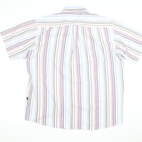 Meantime Men's Multicoloured Striped Short Sleeve Button-Up Shirt XL
