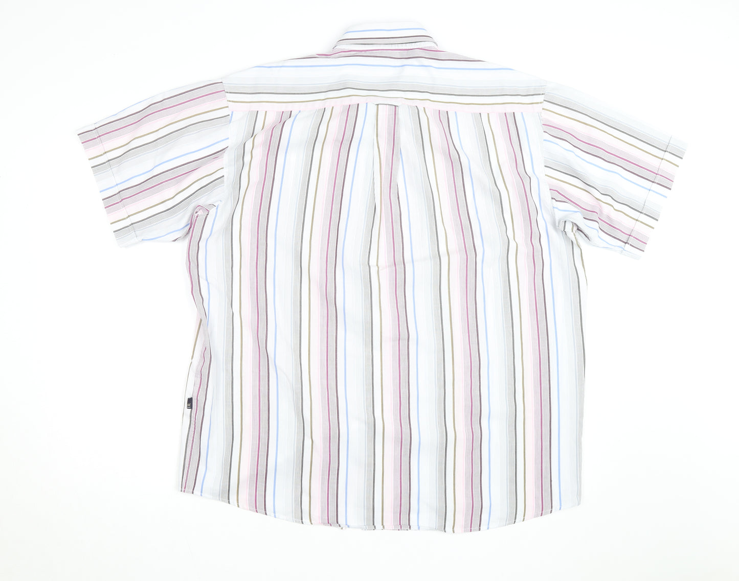 Meantime Men's Multicoloured Striped Short Sleeve Button-Up Shirt XL