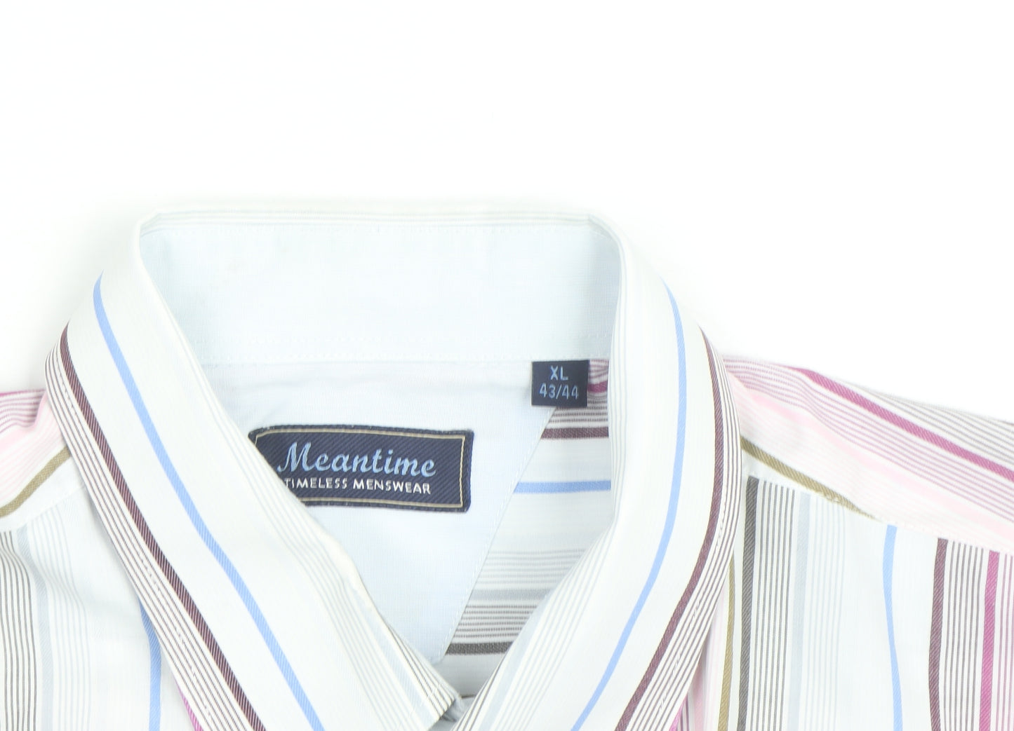 Meantime Men's Multicoloured Striped Short Sleeve Button-Up Shirt XL
