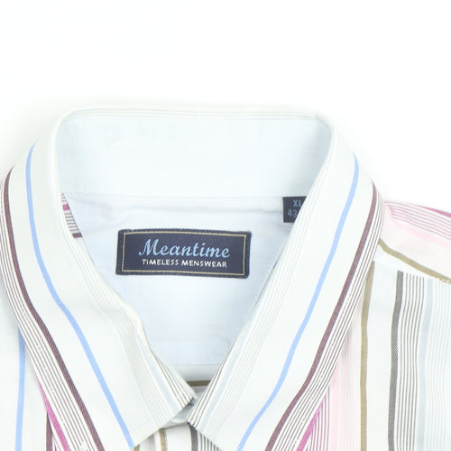 Meantime Men's Multicoloured Striped Short Sleeve Button-Up Shirt XL
