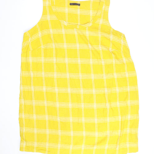 Marks and Spencer Women Yellow Check Linen Shift Dress Size 24