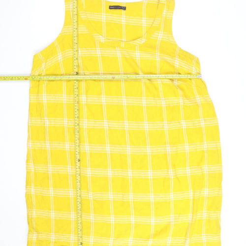 Marks and Spencer Women Yellow Check Linen Shift Dress Size 24