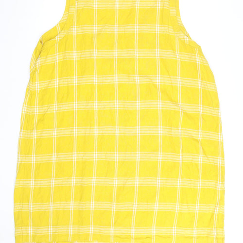 Marks and Spencer Women Yellow Check Linen Shift Dress Size 24