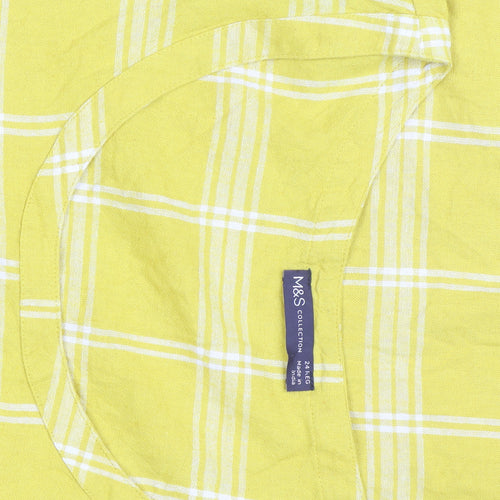 Marks and Spencer Women Yellow Check Linen Shift Dress Size 24