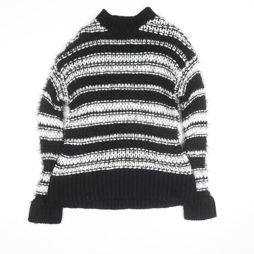 Topshop Women’s Black Striped Chunky Knit High Neck Jumper XS