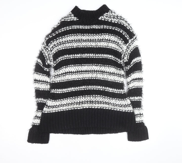 Topshop Women’s Black Striped Chunky Knit High Neck Jumper XS