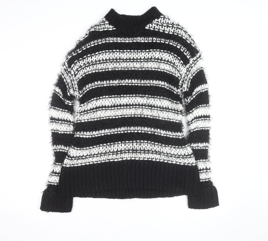 Topshop Women’s Black Striped Chunky Knit High Neck Jumper XS