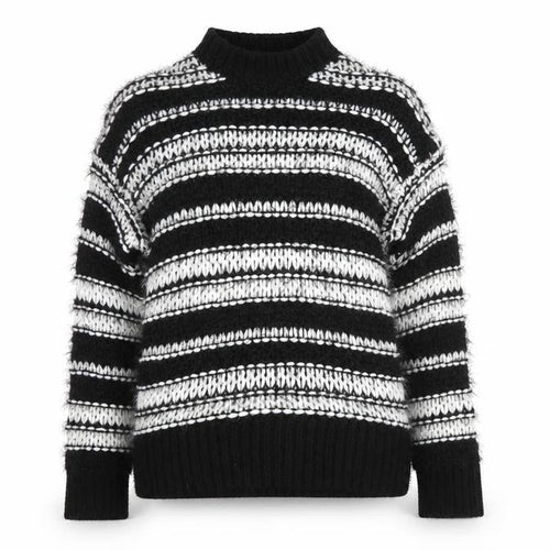Topshop Women’s Black Striped Chunky Knit High Neck Jumper XS