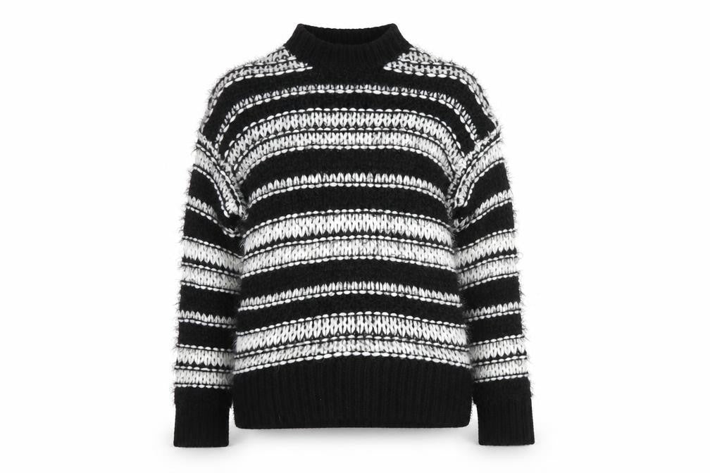 Topshop Women’s Black Striped Chunky Knit High Neck Jumper XS