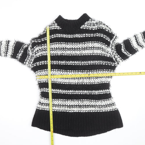 Topshop Women’s Black Striped Chunky Knit High Neck Jumper XS