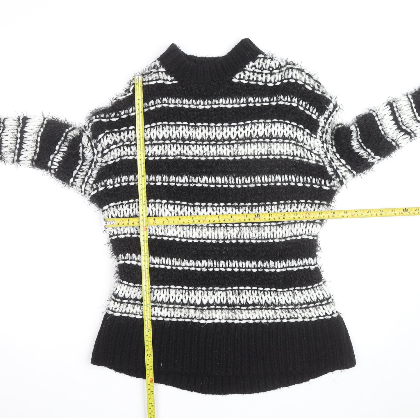 Topshop Women’s Black Striped Chunky Knit High Neck Jumper XS