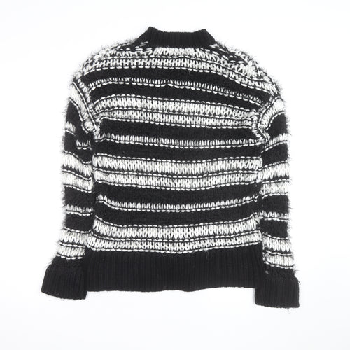 Topshop Women’s Black Striped Chunky Knit High Neck Jumper XS