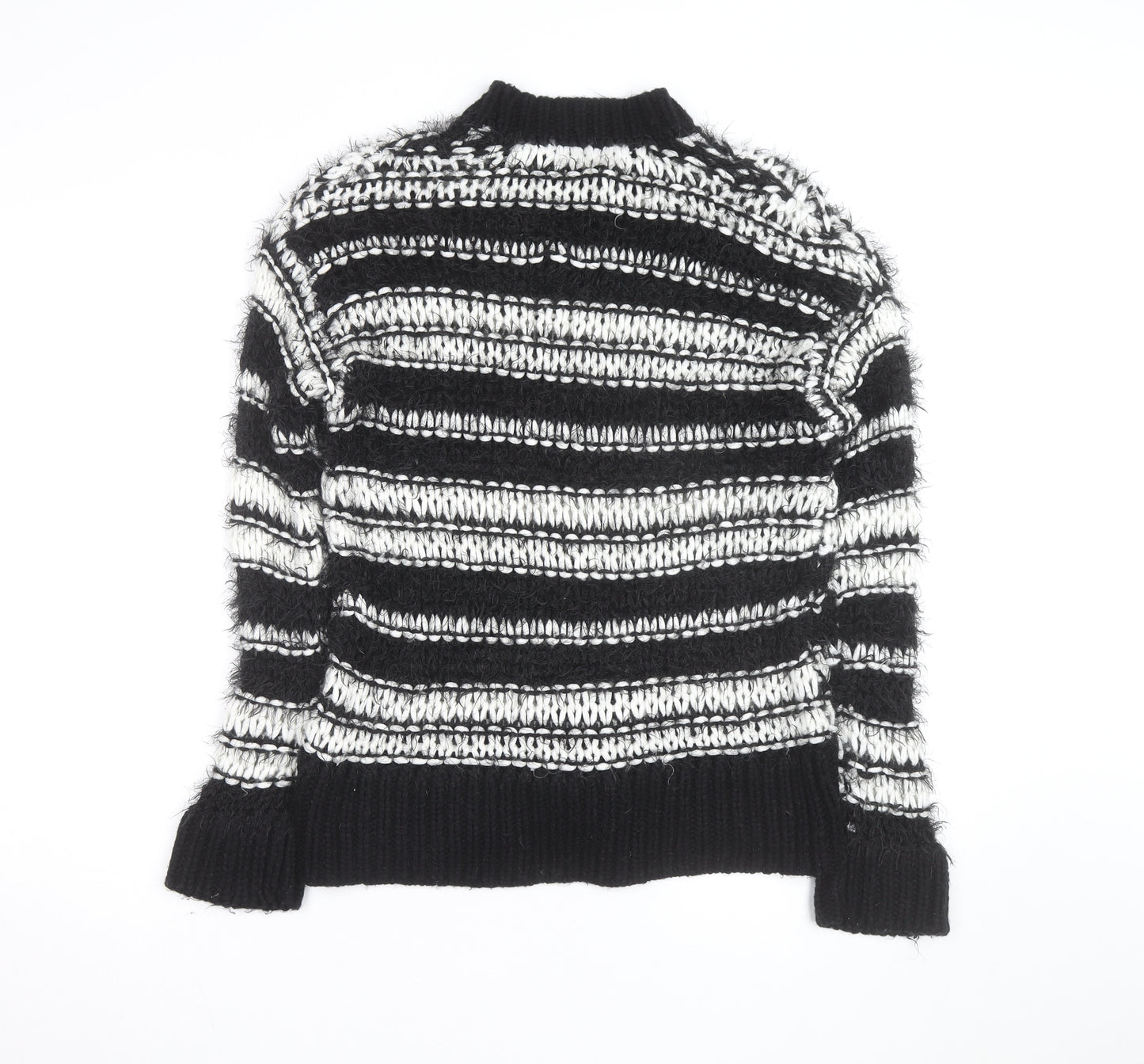 Topshop Women’s Black Striped Chunky Knit High Neck Jumper XS
