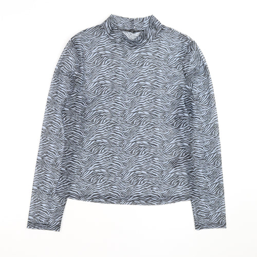 Miss Selfridge Women’s Grey Zebra Mock Neck Mesh Long Sleeve Top Size 16