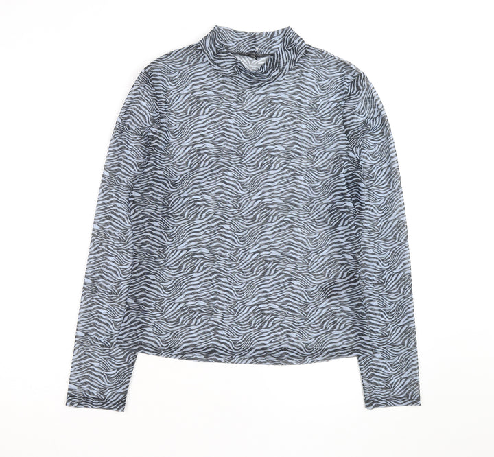 Miss Selfridge Women’s Grey Zebra Mock Neck Mesh Long Sleeve Top Size 16
