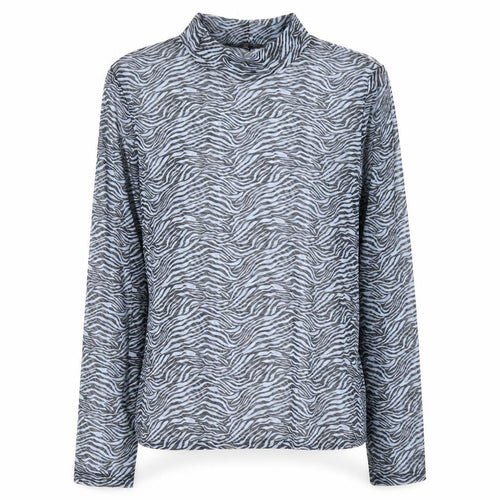 Miss Selfridge Women’s Grey Zebra Mock Neck Mesh Long Sleeve Top Size 16